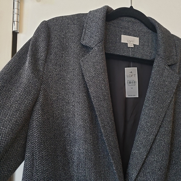 Loft Blazer Black & White Tweed Harringbone Blazer NWT Sz 14 - Picture 4 of 15